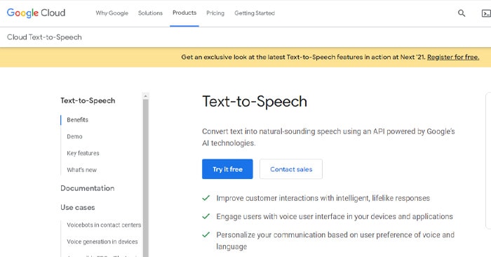 Convert text into natural-sounding speech using Google Cloud